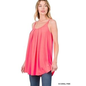 Women's Sleeveless Tank‎ Top Pleated Flowy Tunic Cami Top Coral Pink Size Medium